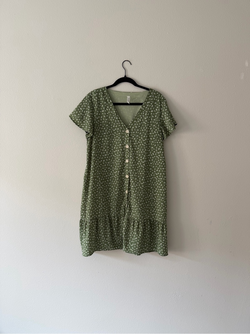 Love Olive Green Button-Front V-Neck Mini Dress